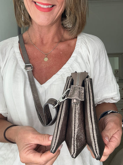 Trinity Cross Body bag in Gunmetal Silver