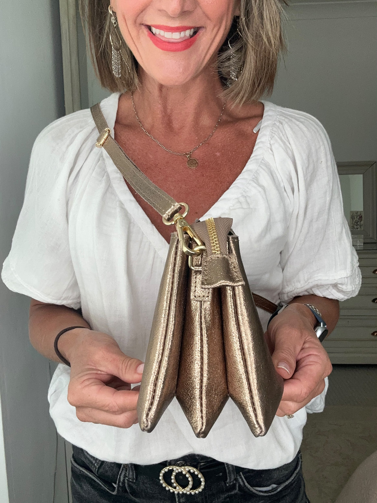 Trinity Cross Body bag in Antique Gold