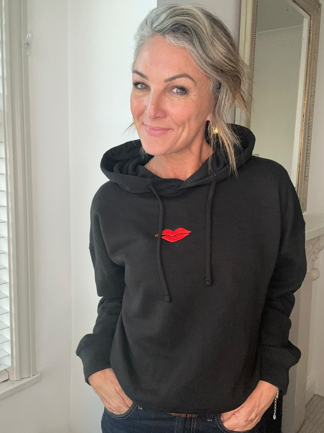 Lip Embroidered Hoody - Black