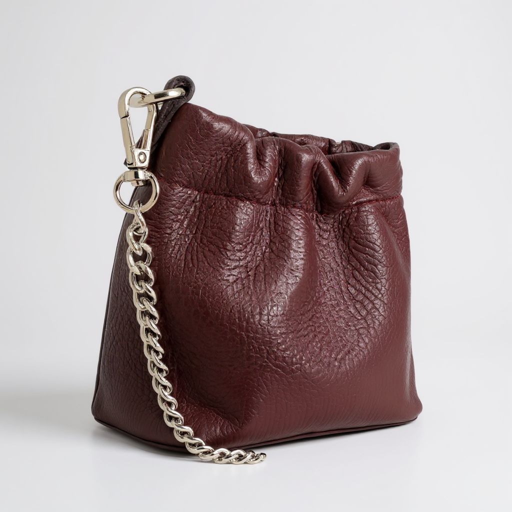 Lara Cross Body Bag in Dark Plum Italian Leather - silver metalwork