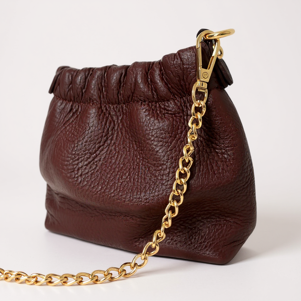 Lara Cross Body Bag in Dark Plum Italian Leather - gold metalwork