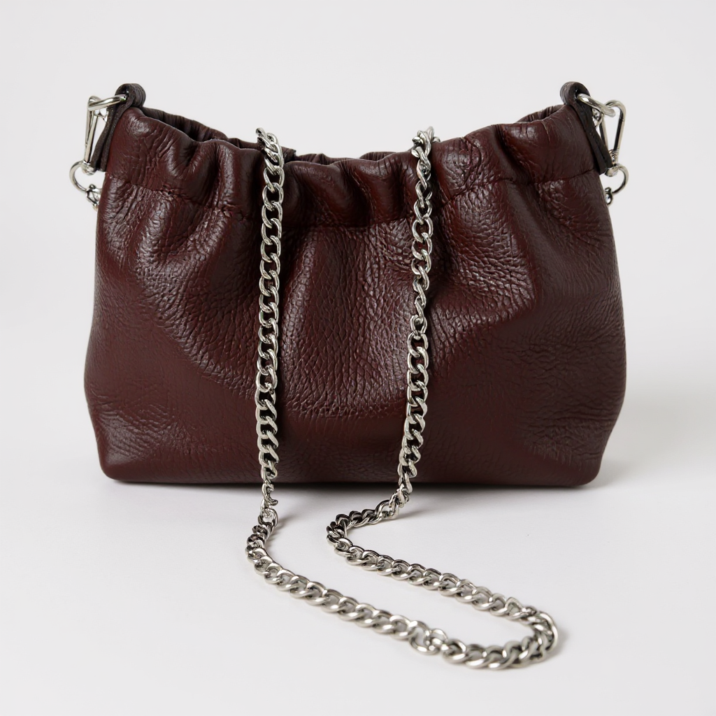 Lara Cross Body Bag in Dark Plum Italian Leather - silver metalwork