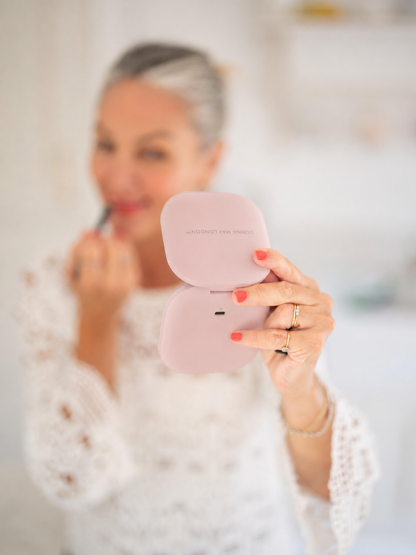 Pink LED Pocket Mirror – 2-in1 Magnified (x10) &amp; Standard Vision