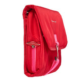 travel toiletries bag in red and pink