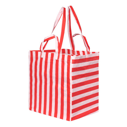 Red &amp; Pink Stripe Canvas Beach Bag
