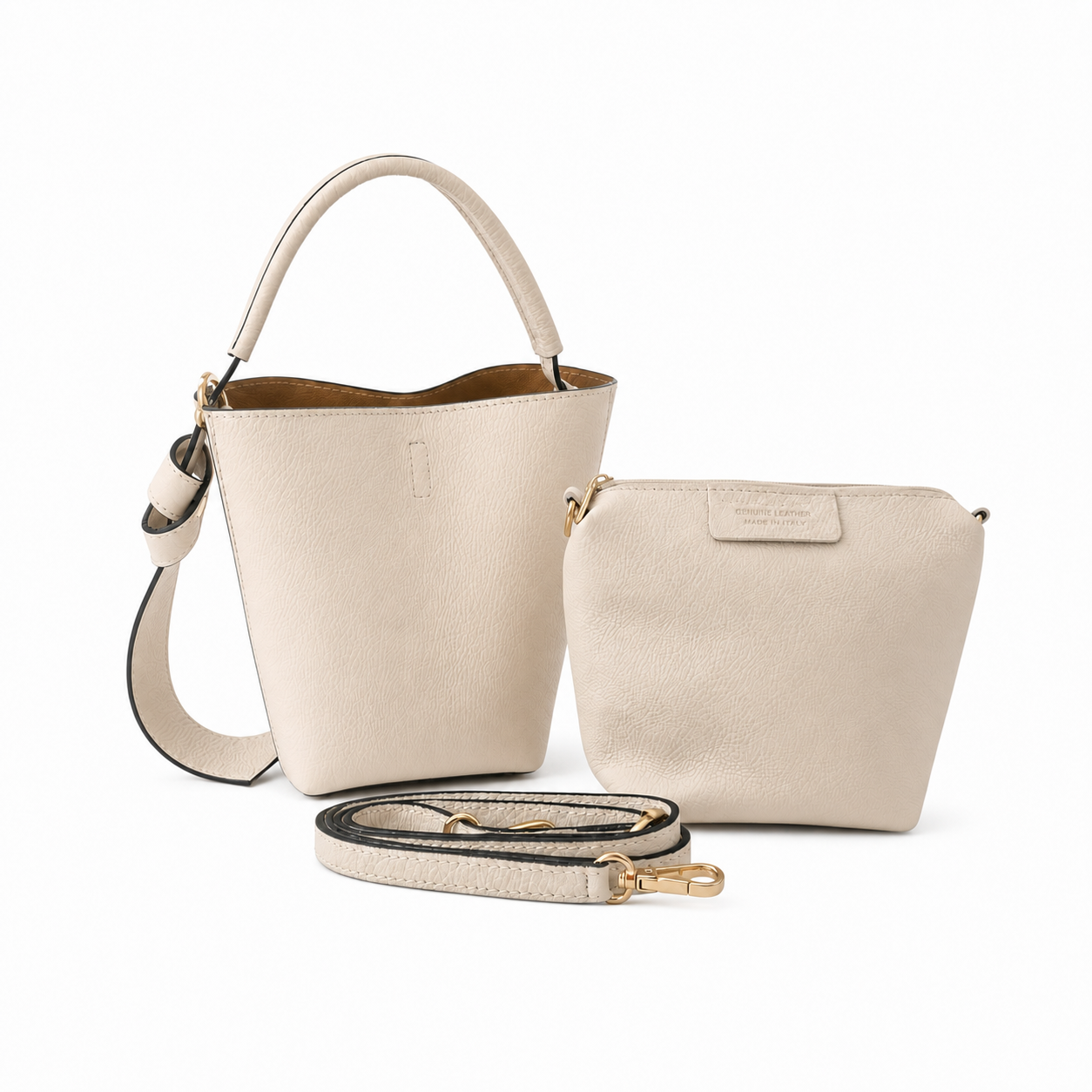 Bucket Bow Bag in Cream Leather