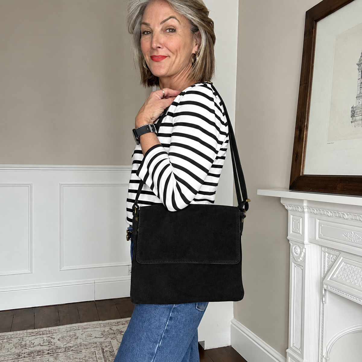 The Everyday Italian Suede Bag in Black