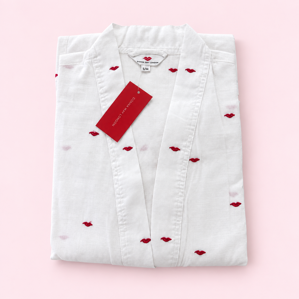 Red lip embroidered dressing gown : S/M or L/XL