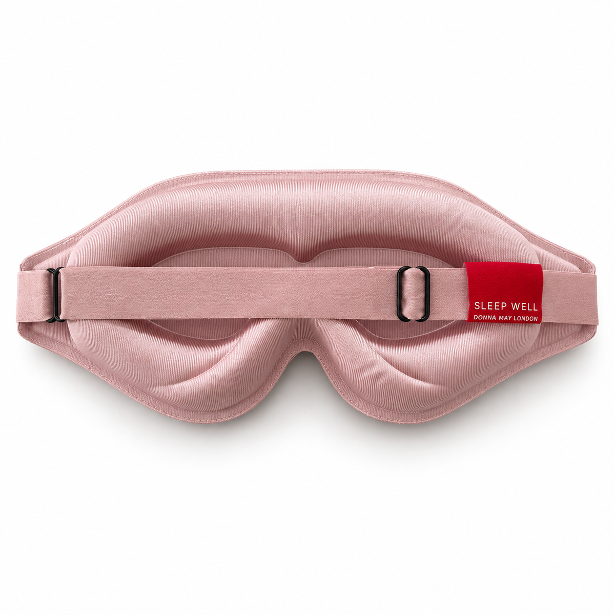 Donna May London blush pink contoured sleep mask showing deep cushioned eye pockets and shaped nose bridge