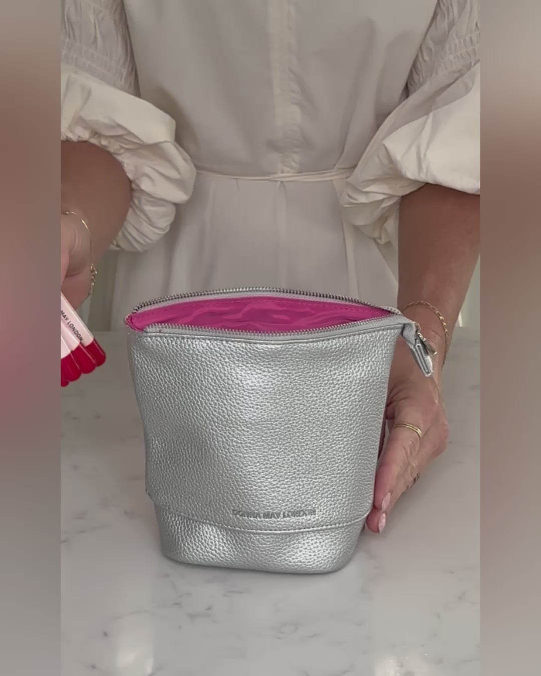 Stand &amp; Store Makeup Brush Case in Silver | Adjustable &amp; Travel-Friendly