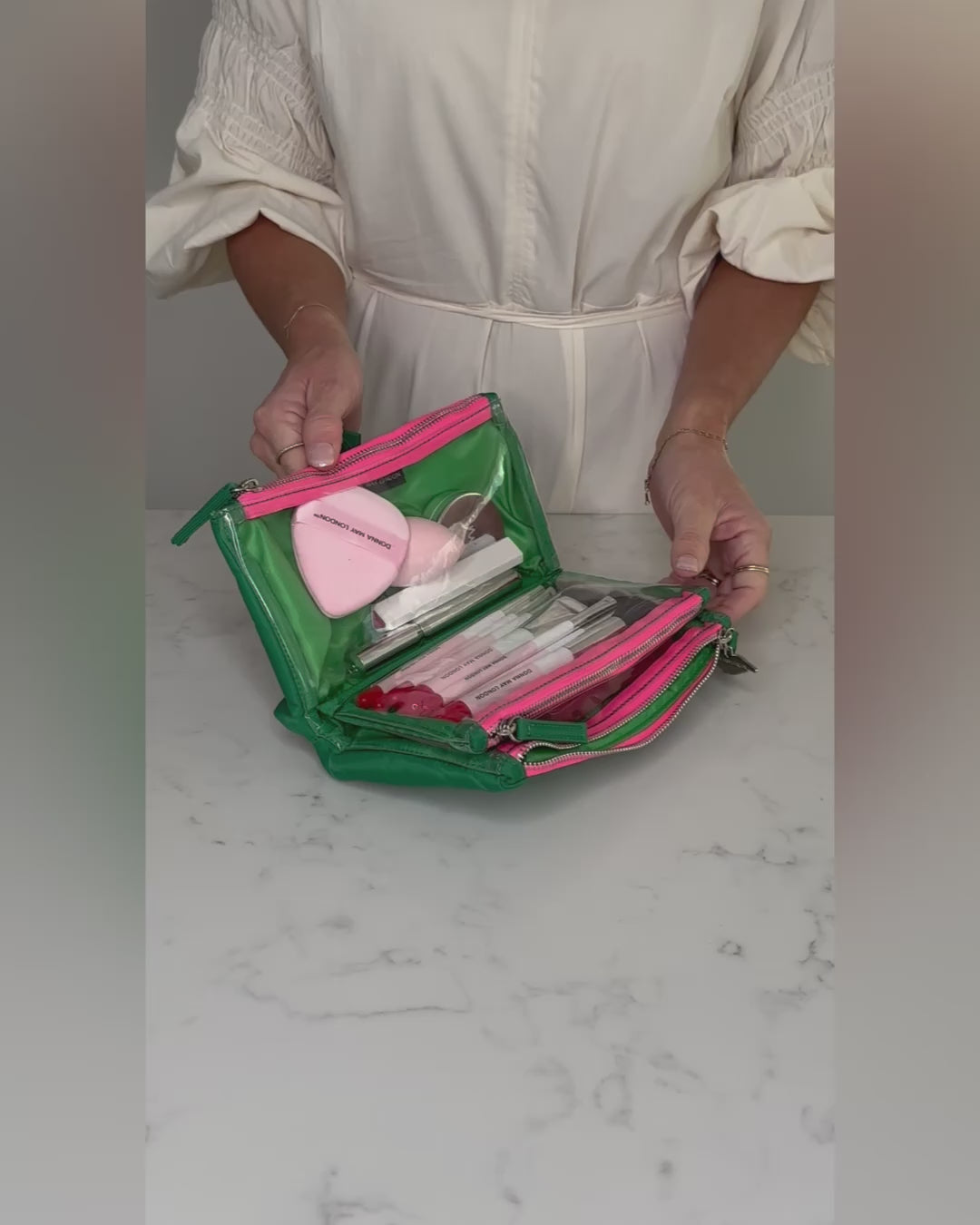 Green Knick-Knack Bag Max – 3 Clear Pocket Beauty Organiser