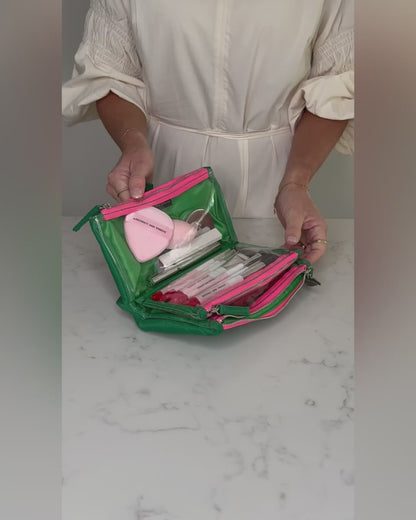 Green Knick-Knack Bag Max – 3 Clear Pocket Beauty Organiser