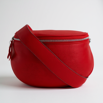 Red Leather Cross Body Maxi Bag