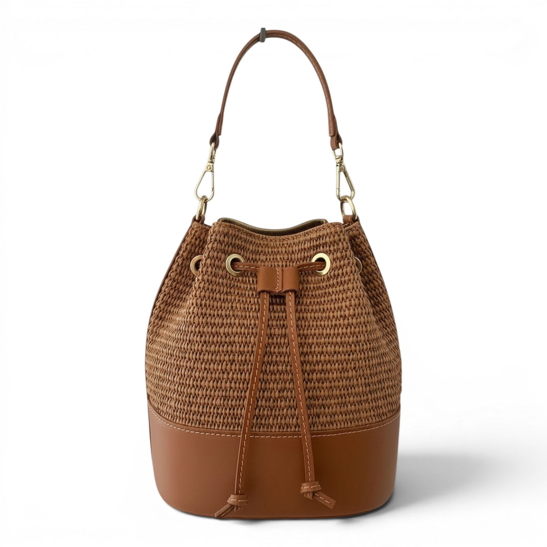 Amalfi Woven Bucket Bag with Tan Leather