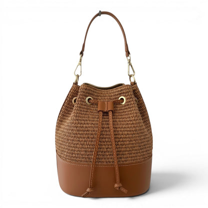 Amalfi Woven Bucket Bag with Tan Leather
