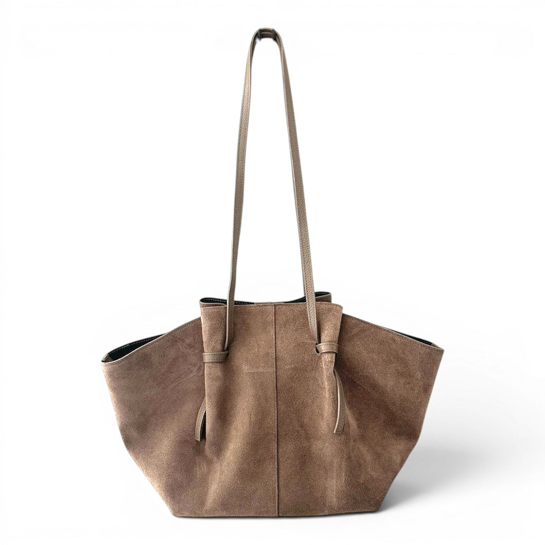 Gathered Suede Tote Bag in Mink