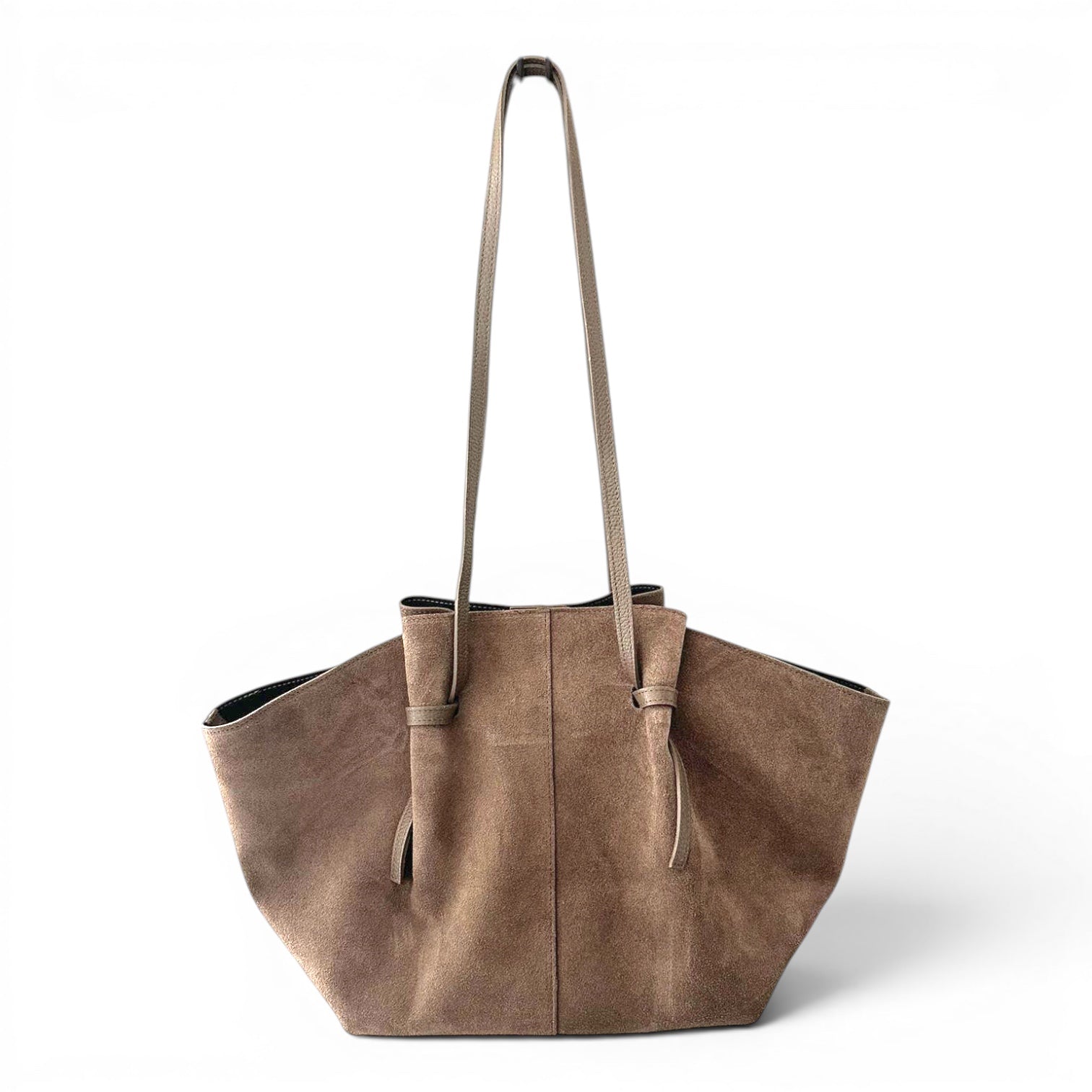 Gathered Suede Tote Bag in Mink
