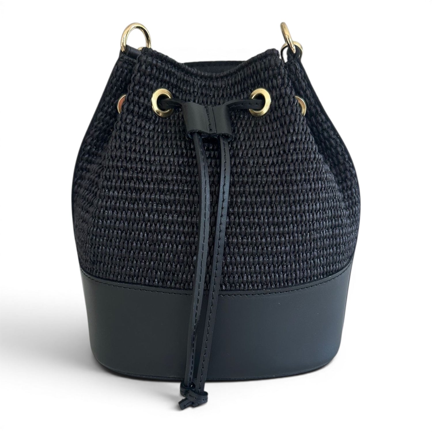 Amalfi Woven Bucket Bag with Black Leather