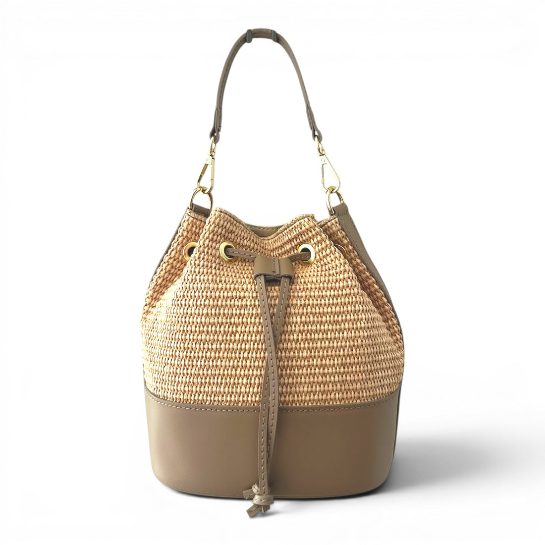 Amalfi Woven Bucket Bag with Taupe Leather