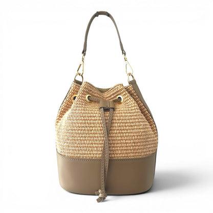 Amalfi Woven Bucket Bag with Taupe Leather