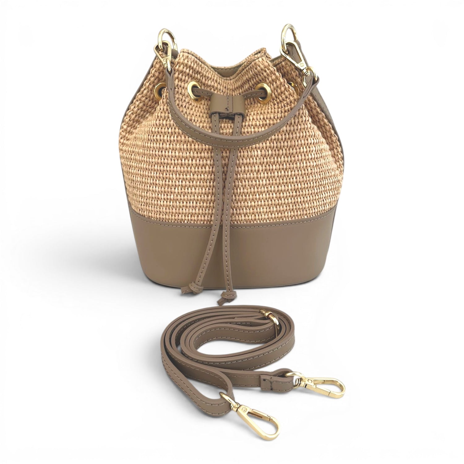 Amalfi Woven Bucket Bag with Taupe Leather