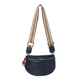 Navy bag with a striped strap 