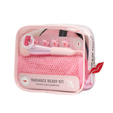 Donna May London Radiance Ready Kit – reusable Glow Fresh cleansing set with remover pad, exfoliator mitt, clips and brush in zip pouch.