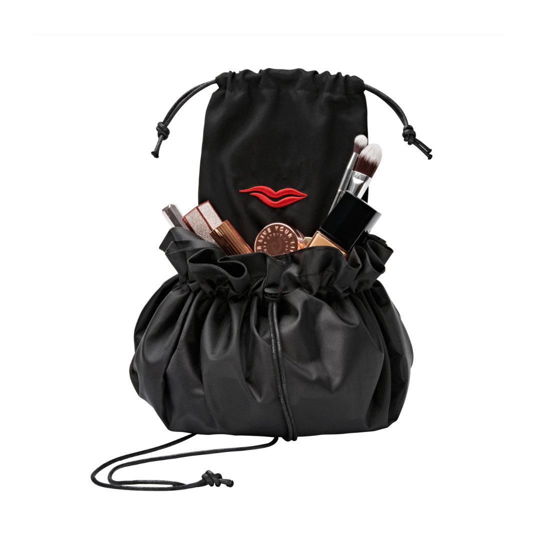 Open Flat Drawstring Makeup Bag Donna May London Black