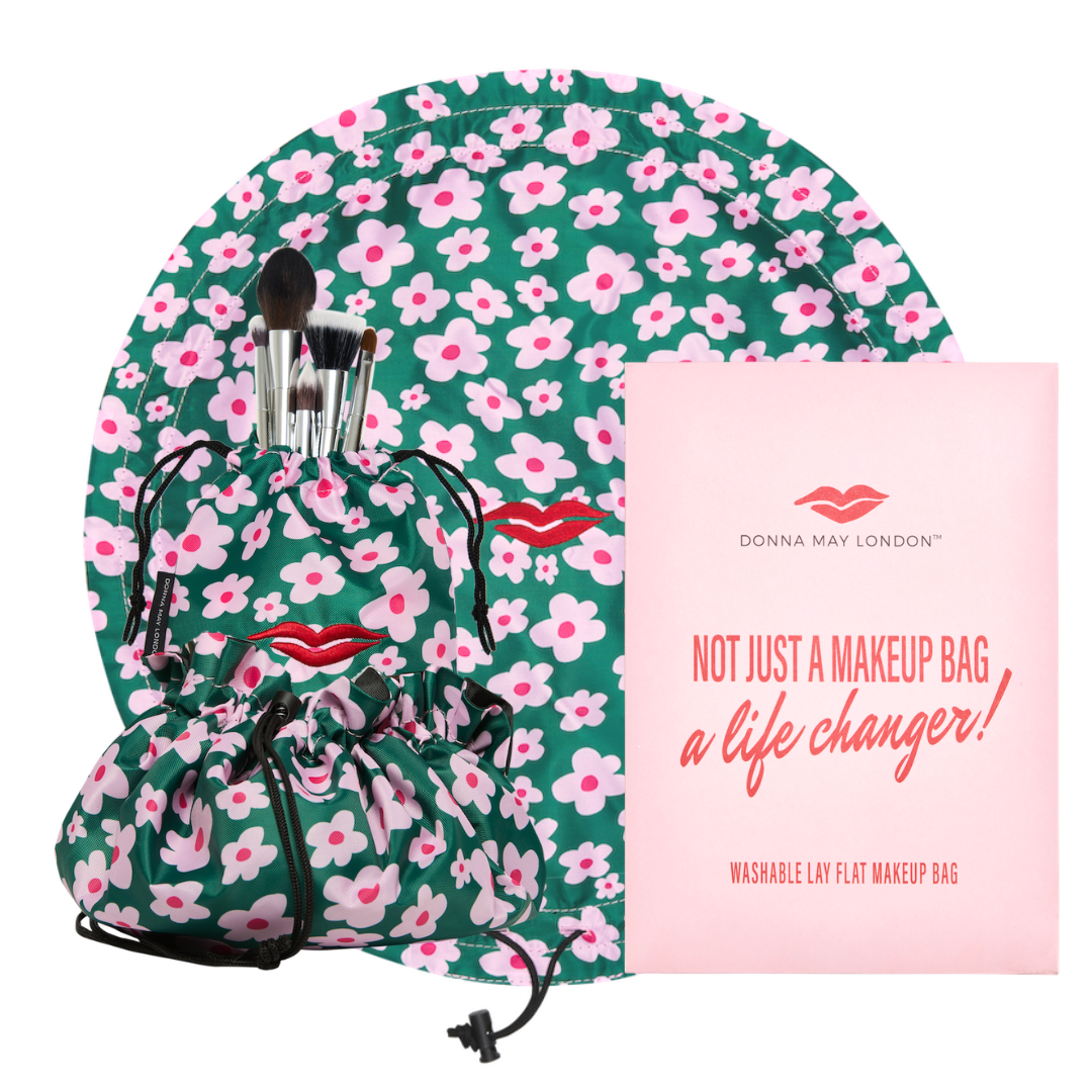 Open Flat Drawstring Makeup Bag in Pink & Red Animal Print - Donna May  London