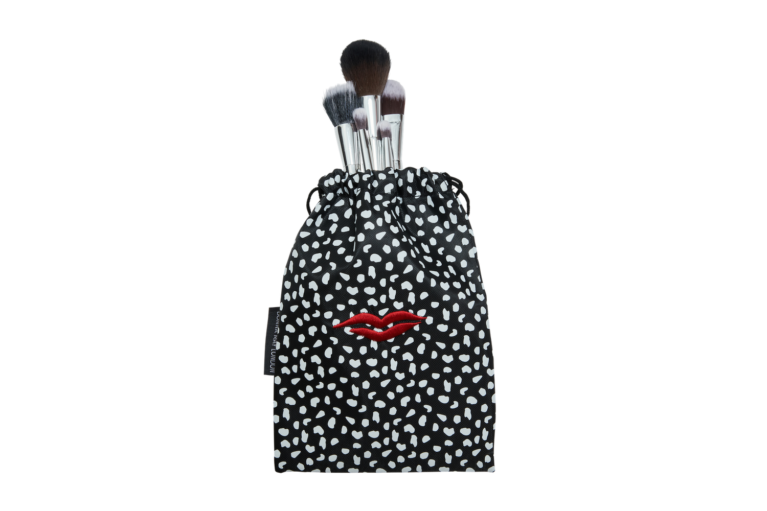 black and white drawstring makeup bag