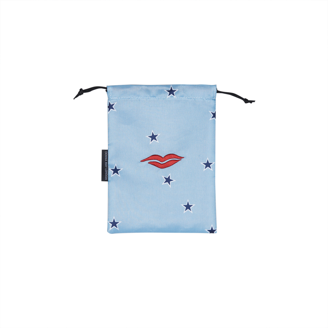 Open Flat Drawstring Makeup Bag in Blue Star Print