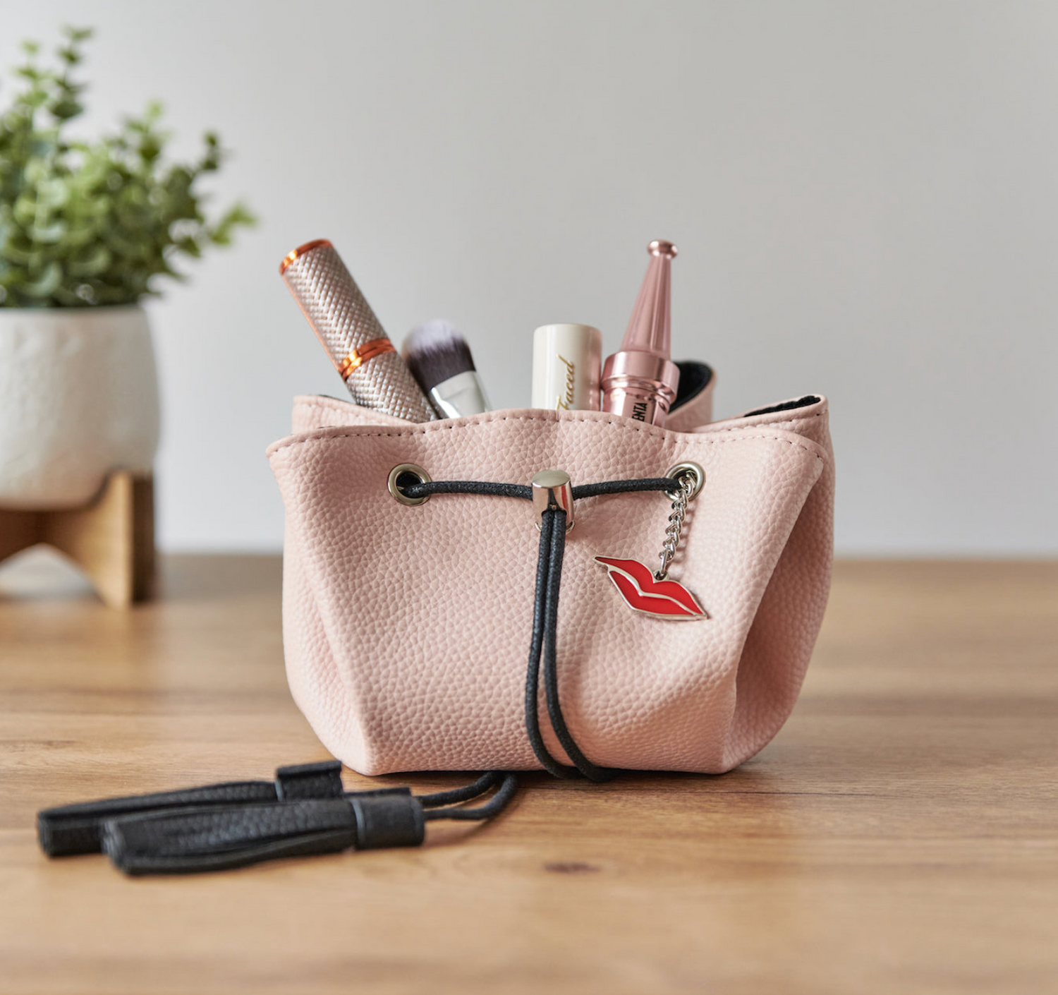 Mini Faux Leather Makeup Bag in Pale Blush Pink